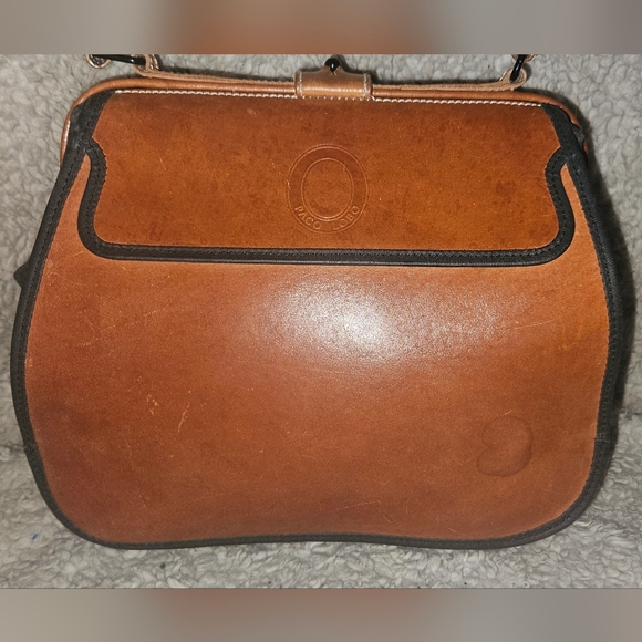 Paco Lobo Cognac Leather Black Nylon Crossbody Bag Adjustable Strap Purse - Picture 3 of 16